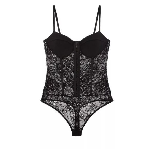 Free People Intimately Lace Mesh Night Rhythm Corset Black Bodysuit Size M - NEW - Picture 16 of 16